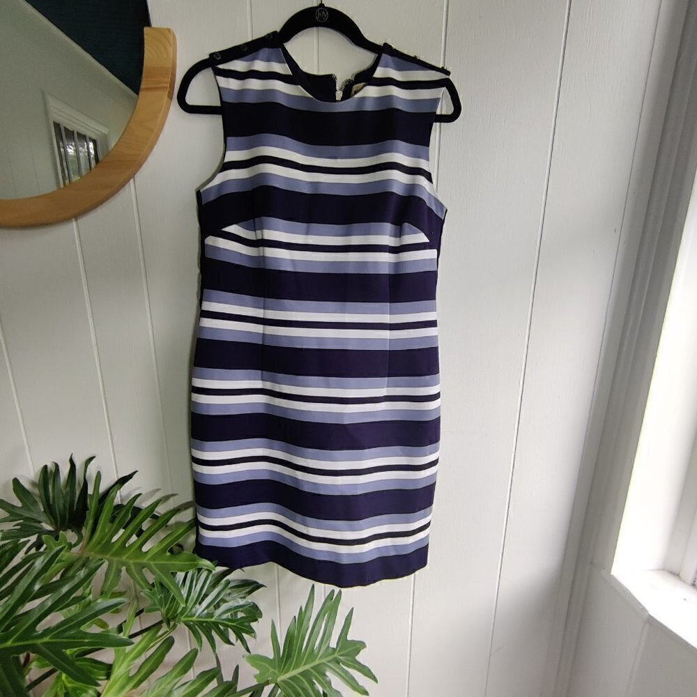Michael Kors Nautical Inspired Striped Black, Grey White Sleeveless Dress. SZ10